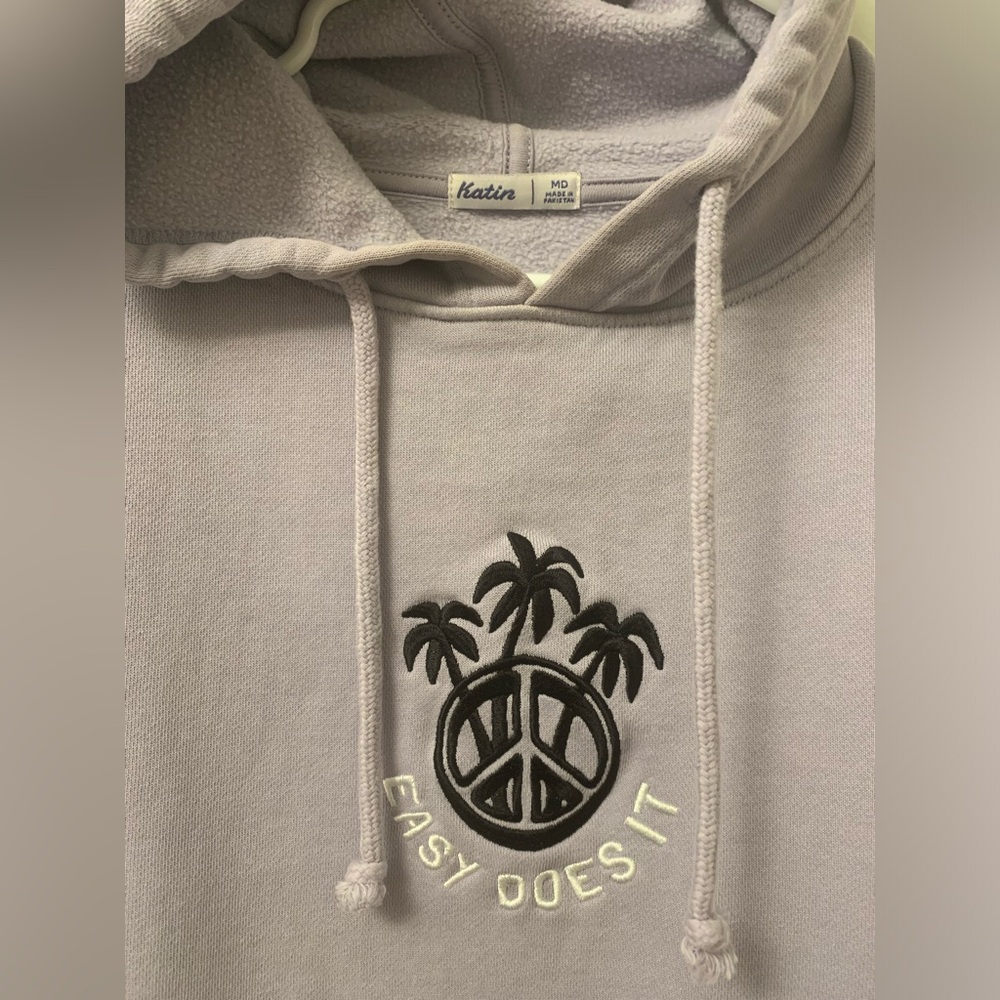 Urban Outfitters Embroidered Hoodie Katin Medium Easy Does It Peace - Picture 2 of 3